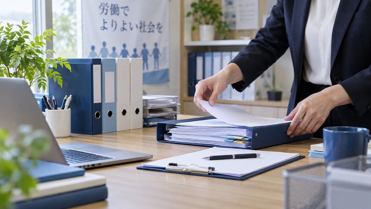 組合員の情報を管理する事務局のデスク